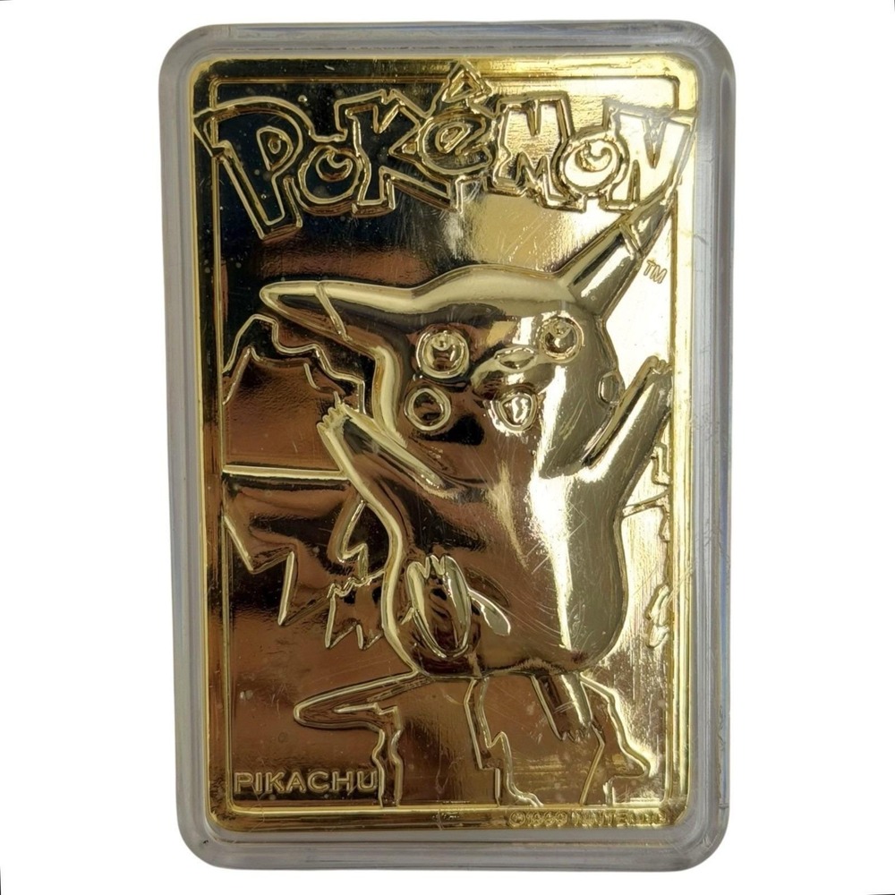 Vintage 1999 Pokemon Pikachu 23K Gold Plated Burger King Card Nintendo W/ Case